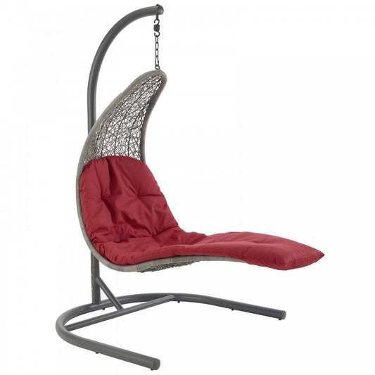 Landscape Hanging Chaise Lounge Outdoor Patio Swing Chair, White, EEI-2952-LGR-RED