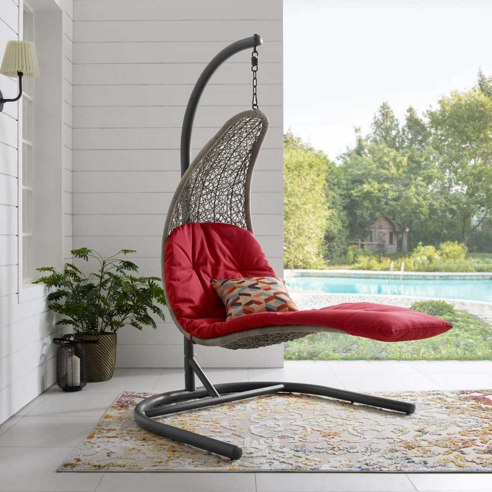 Landscape Hanging Chaise Lounge Outdoor Patio Swing Chair, White, EEI-2952-LGR-RED