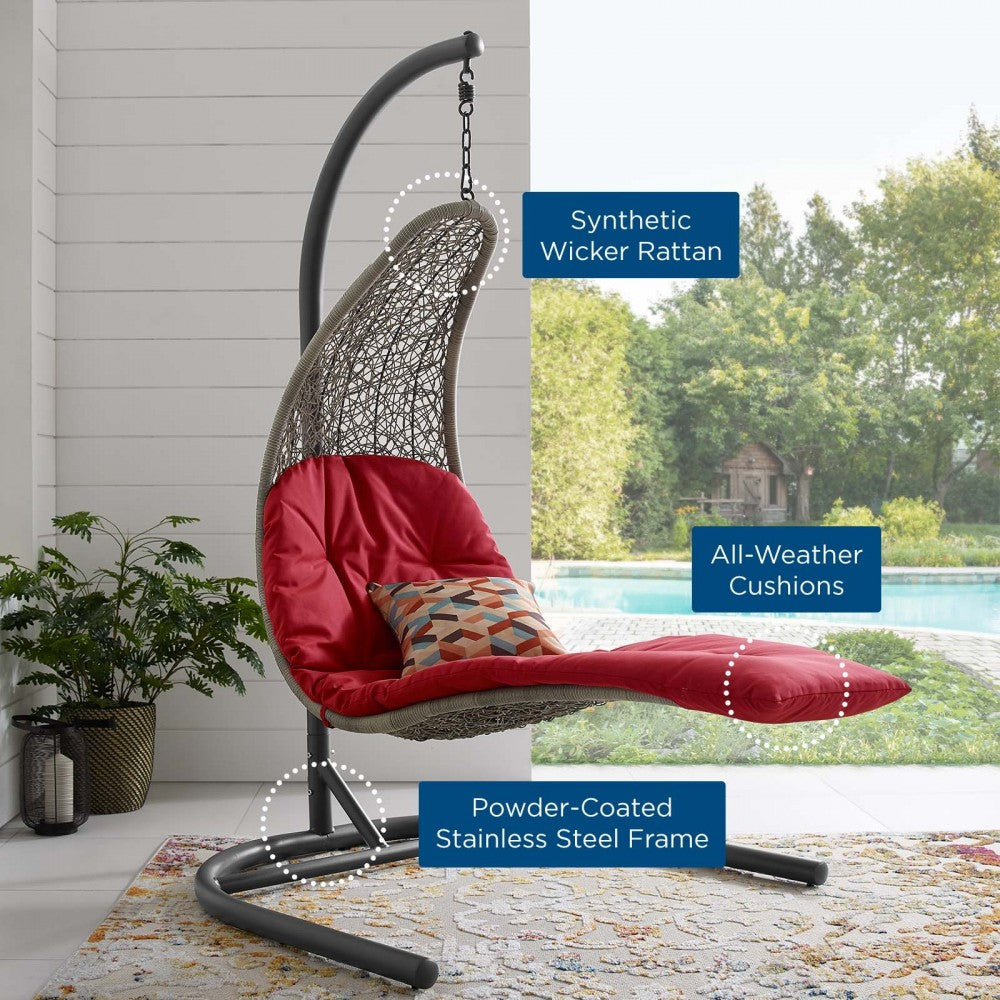 Landscape Hanging Chaise Lounge Outdoor Patio Swing Chair, White, EEI-2952-LGR-RED