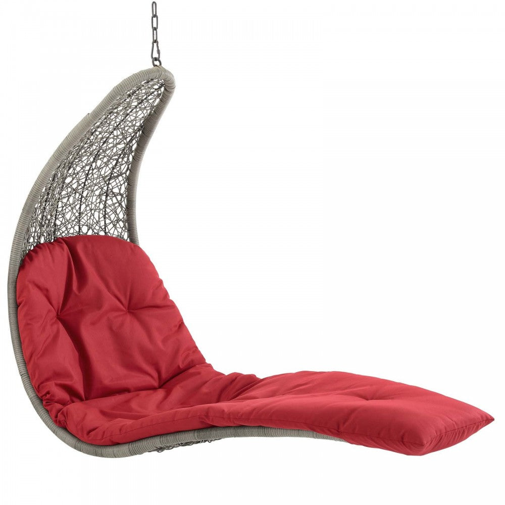 Landscape Hanging Chaise Lounge Outdoor Patio Swing Chair, White, EEI-2952-LGR-RED