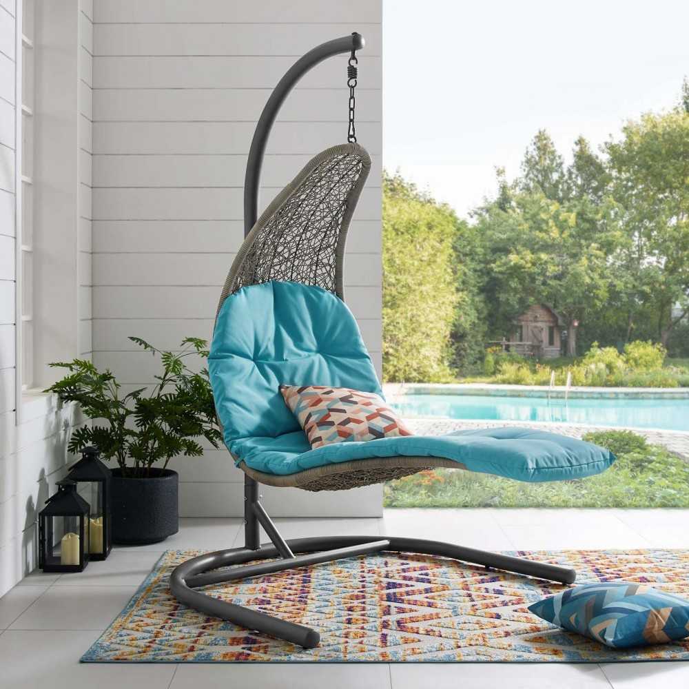 Landscape Hanging Chaise Lounge Outdoor Patio Swing Chair, White, EEI-2952-LGR-TRQ