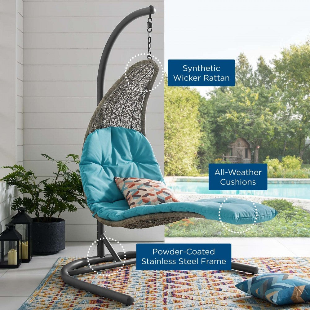 Landscape Hanging Chaise Lounge Outdoor Patio Swing Chair, White, EEI-2952-LGR-TRQ