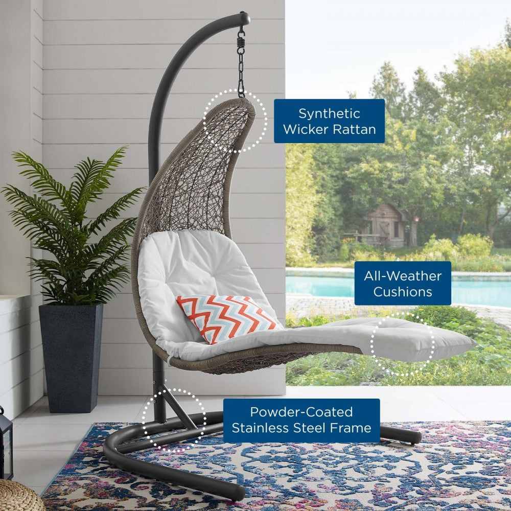 Landscape Hanging Chaise Lounge Outdoor Patio Swing Chair, White, EEI-2952-LGR-WHI