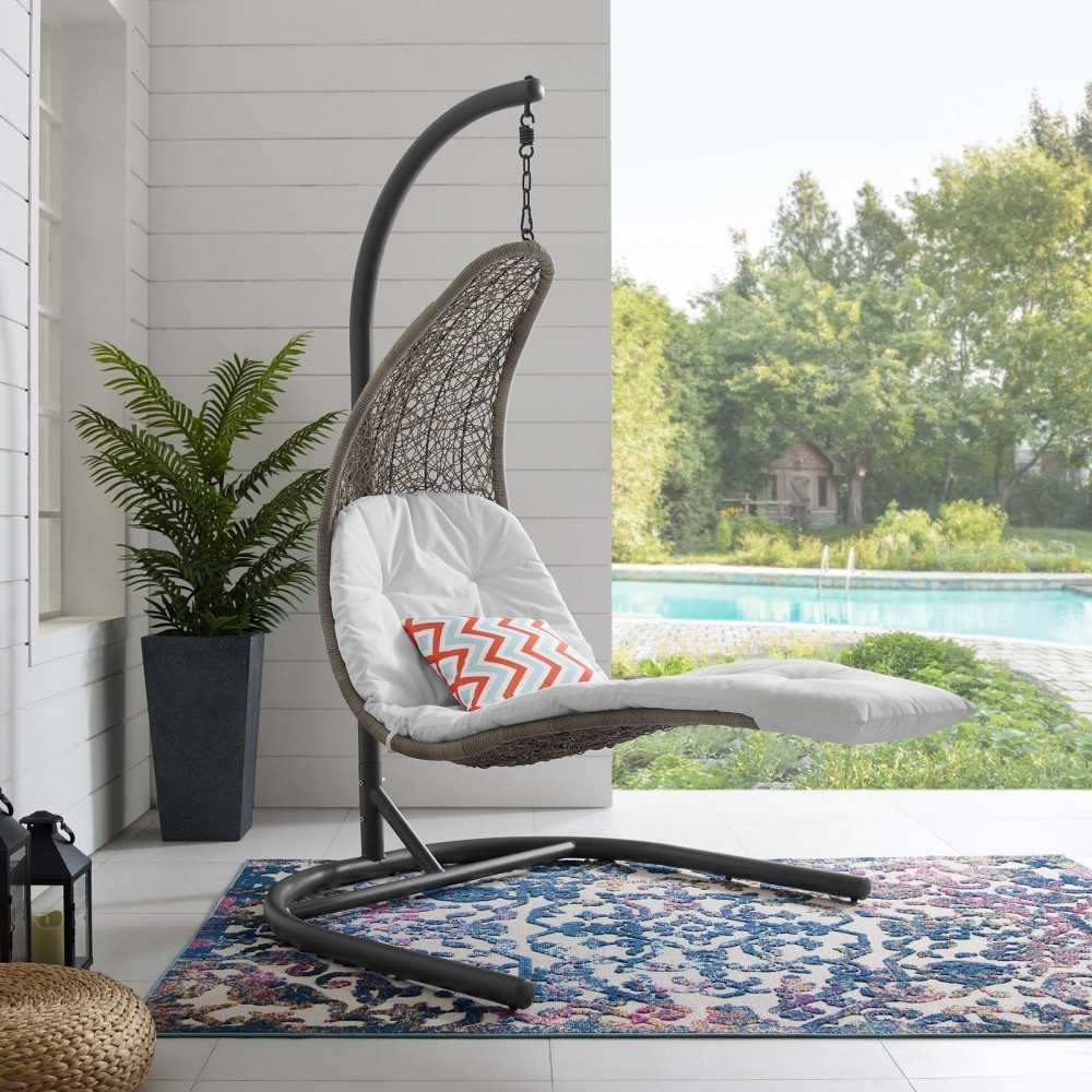 Landscape Hanging Chaise Lounge Outdoor Patio Swing Chair, White, EEI-2952-LGR-WHI