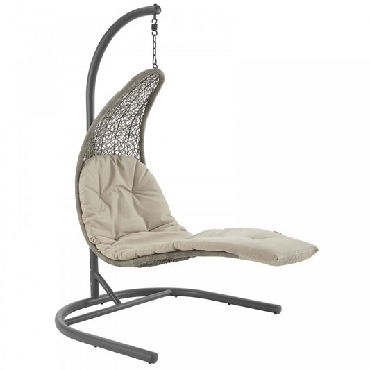 Landscape Hanging Chaise Lounge Outdoor Patio Swing Chair, White, EEI-2952-LGR-BEI