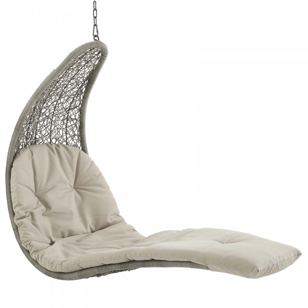 Landscape Hanging Chaise Lounge Outdoor Patio Swing Chair, White, EEI-2952-LGR-BEI