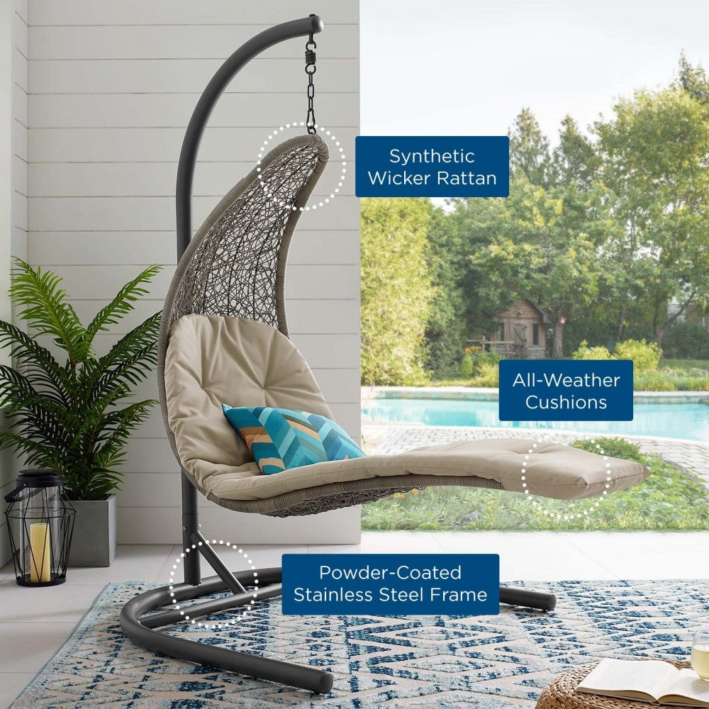 Landscape Hanging Chaise Lounge Outdoor Patio Swing Chair, White, EEI-2952-LGR-BEI