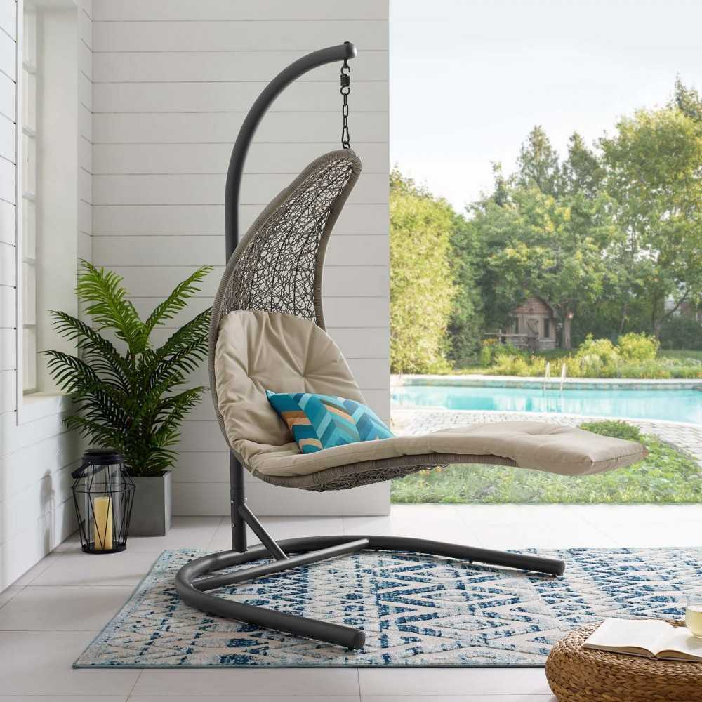 Landscape Hanging Chaise Lounge Outdoor Patio Swing Chair, White, EEI-2952-LGR-BEI