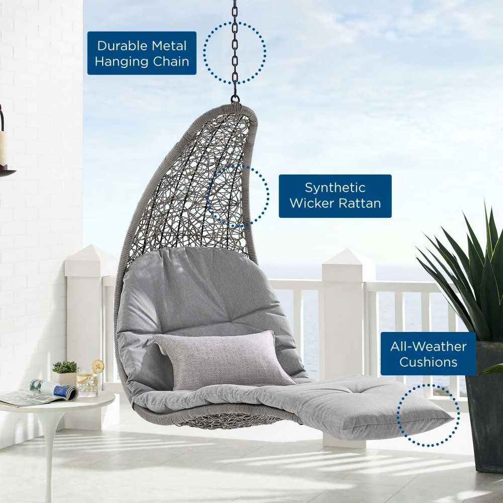 Landscape Outdoor Patio Hanging Chaise Lounge Outdoor Patio Swing Chair, Light Gray Gray