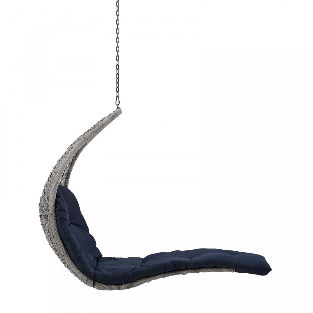 Landscape Outdoor Patio Hanging Chaise Lounge Outdoor Patio Swing Chair, Light Gray Navy