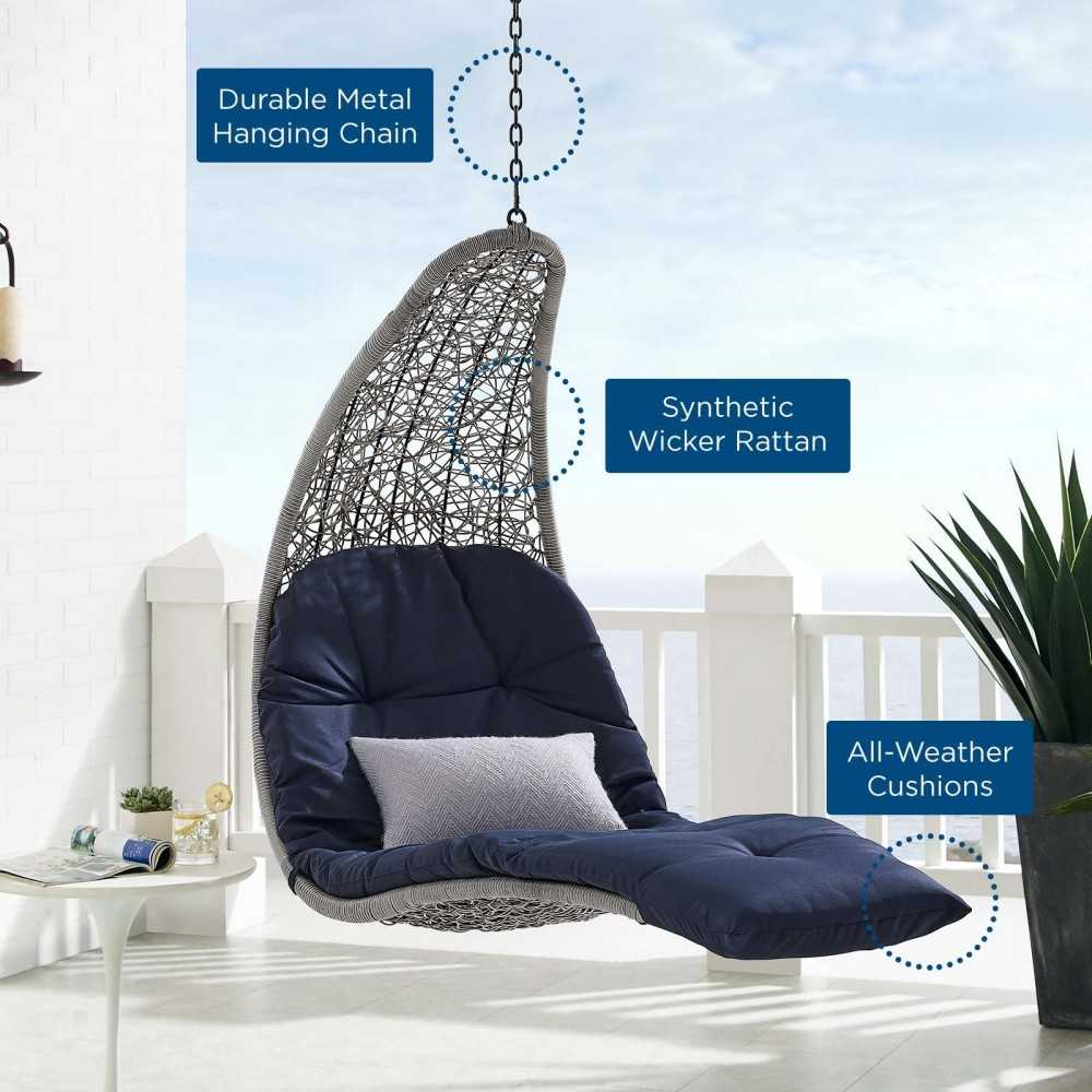 Landscape Outdoor Patio Hanging Chaise Lounge Outdoor Patio Swing Chair, Light Gray Navy
