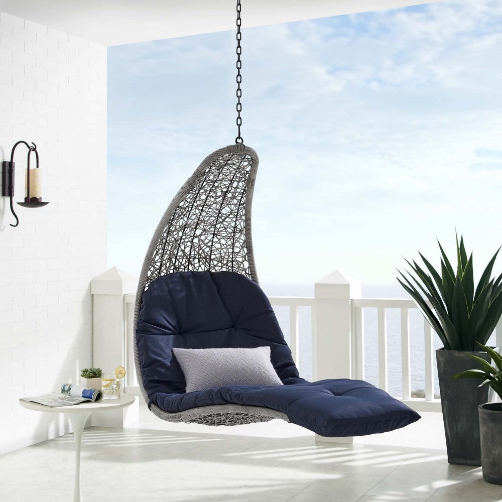 Landscape Outdoor Patio Hanging Chaise Lounge Outdoor Patio Swing Chair, Light Gray Navy