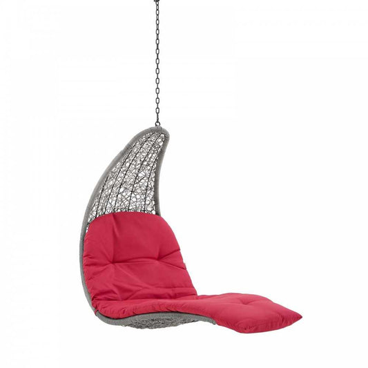 Landscape Outdoor Patio Hanging Chaise Lounge Outdoor Patio Swing Chair, Light Gray Red