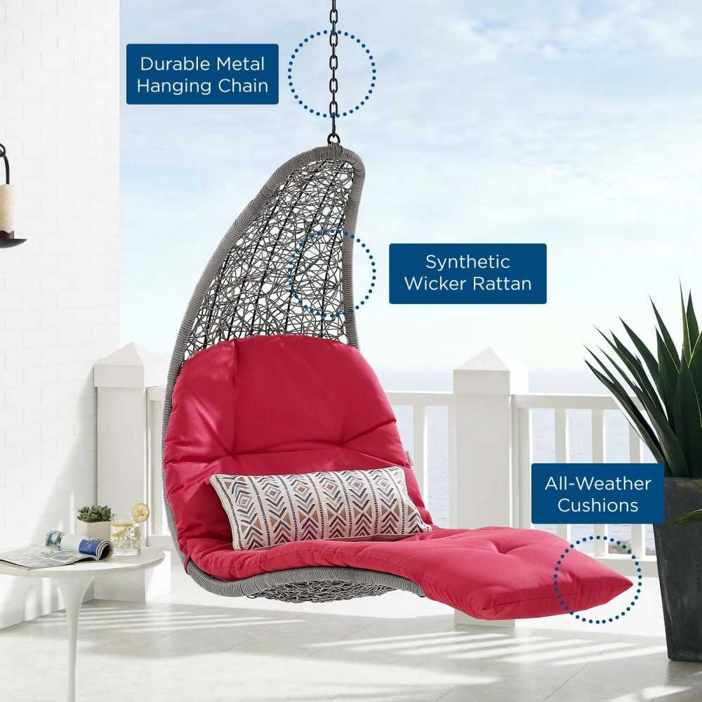 Landscape Outdoor Patio Hanging Chaise Lounge Outdoor Patio Swing Chair, Light Gray Red