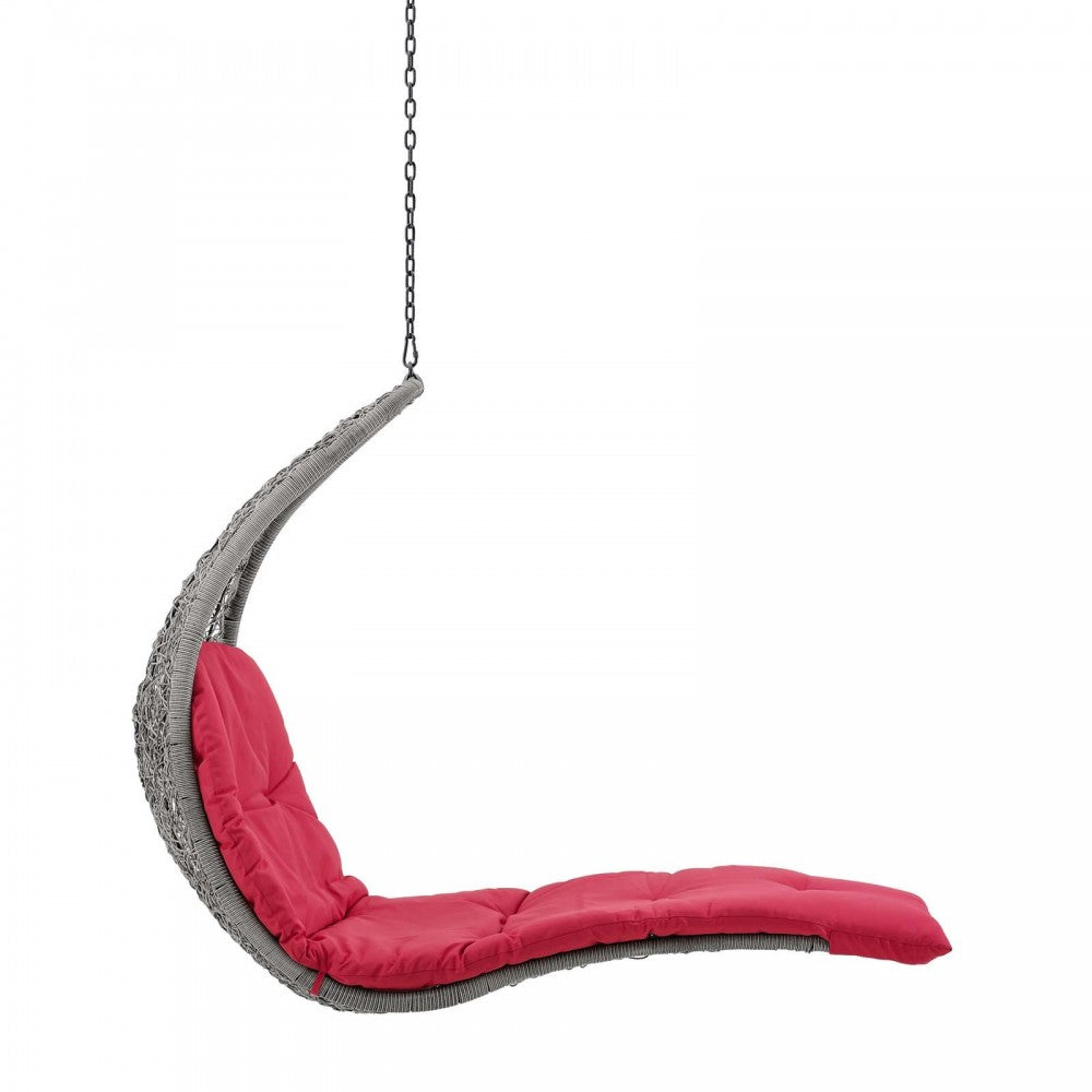 Landscape Outdoor Patio Hanging Chaise Lounge Outdoor Patio Swing Chair, Light Gray Red