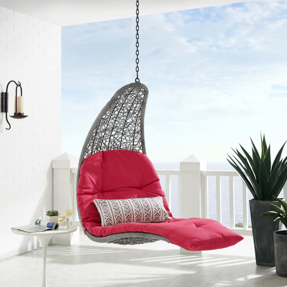 Landscape Outdoor Patio Hanging Chaise Lounge Outdoor Patio Swing Chair, Light Gray Red