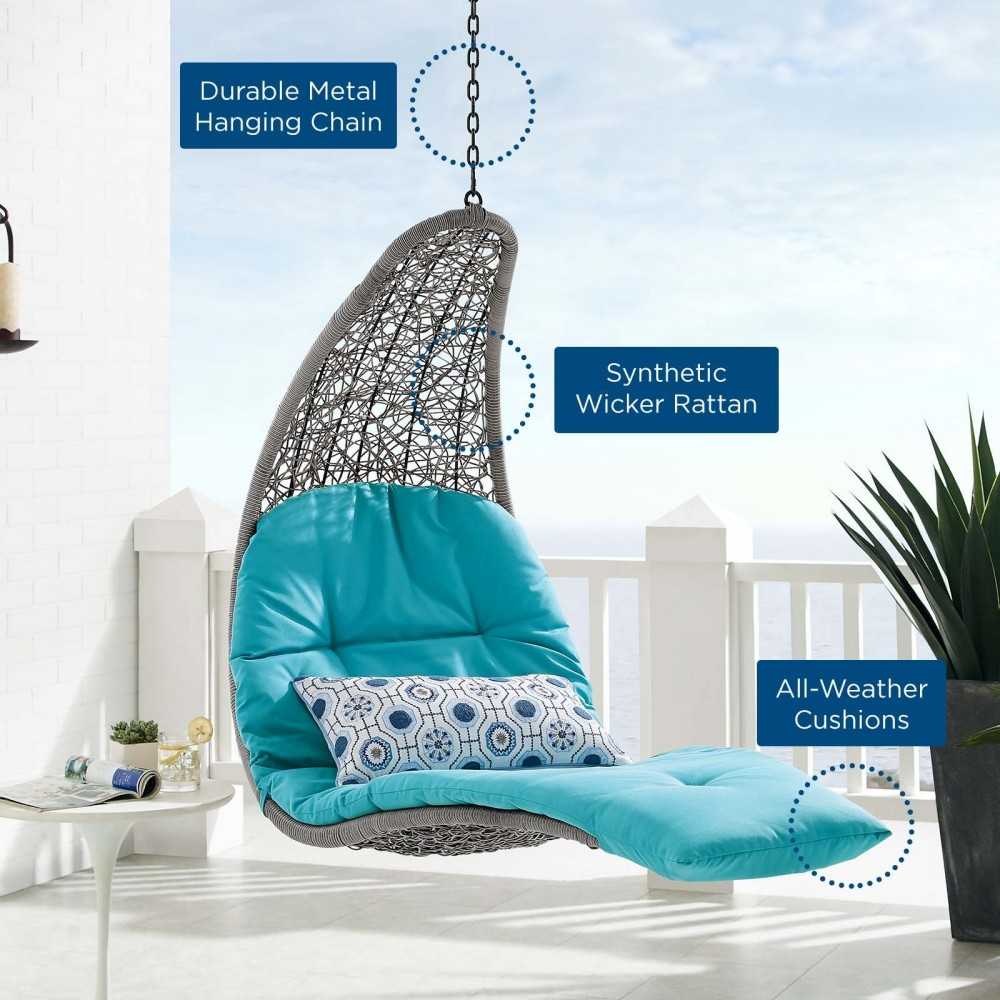 Landscape Outdoor Patio Hanging Chaise Lounge Outdoor Patio Swing Chair, Light Gray Turquoise