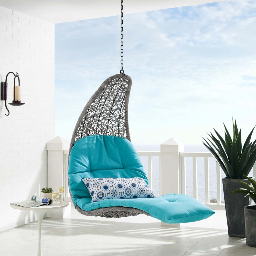 Landscape Outdoor Patio Hanging Chaise Lounge Outdoor Patio Swing Chair, Light Gray Turquoise