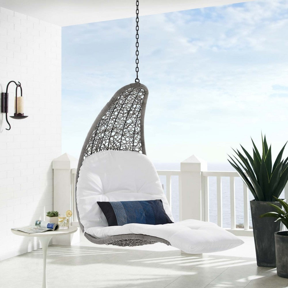 Landscape Outdoor Patio Hanging Chaise Lounge Outdoor Patio Swing Chair, Light Gray White