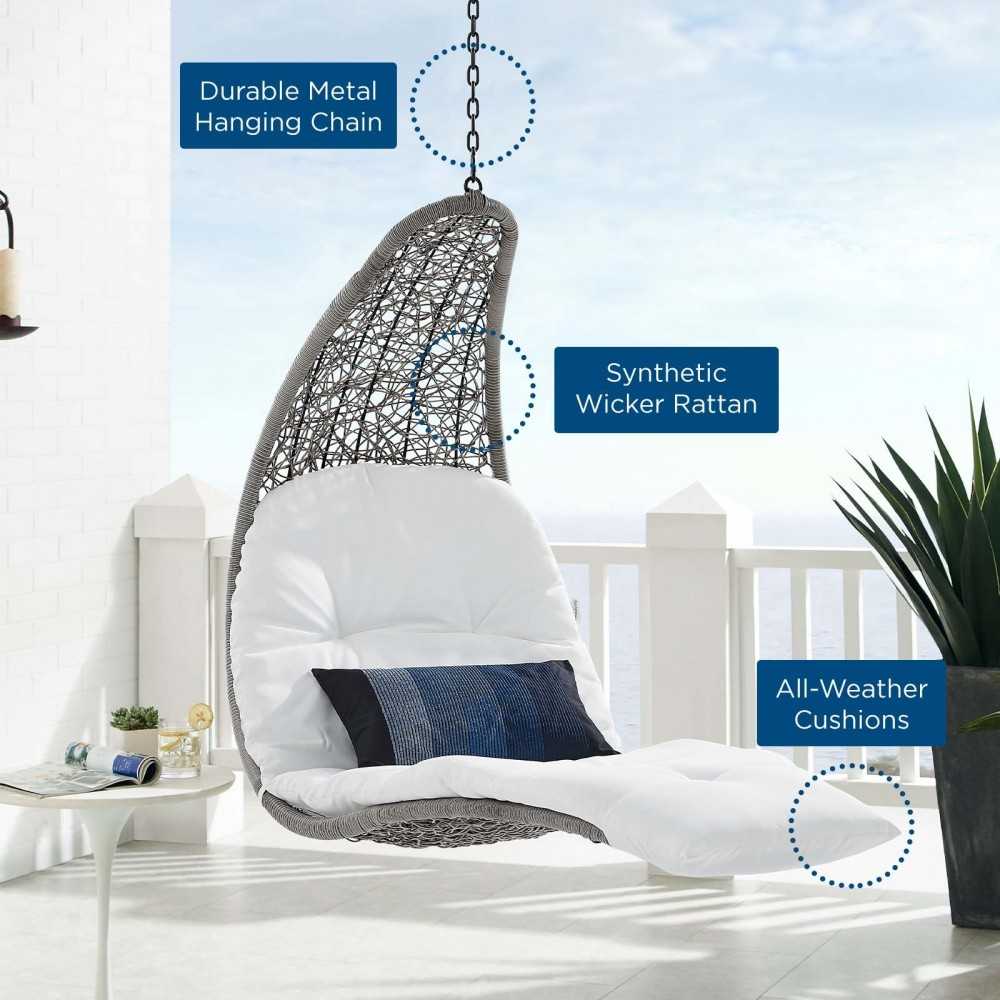 Landscape Outdoor Patio Hanging Chaise Lounge Outdoor Patio Swing Chair, Light Gray White