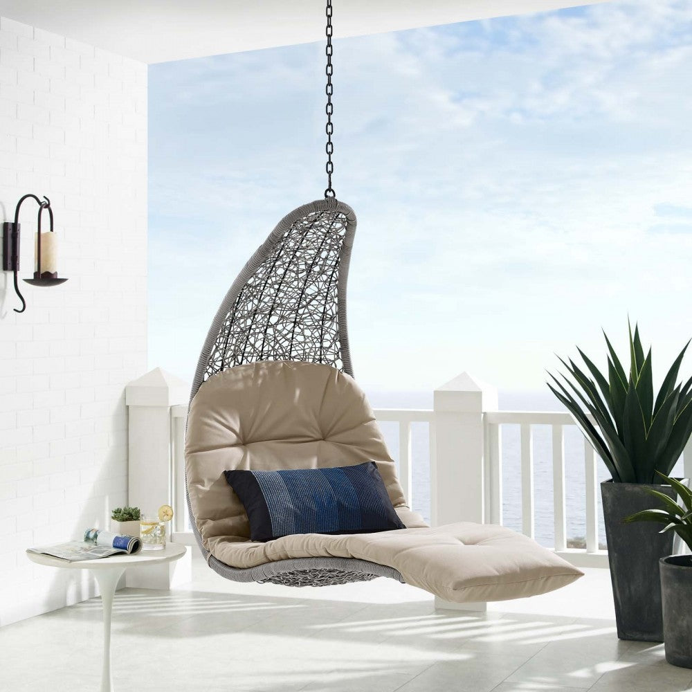 Landscape Outdoor Patio Hanging Chaise Lounge Outdoor Patio Swing Chair, Light Gray Beige