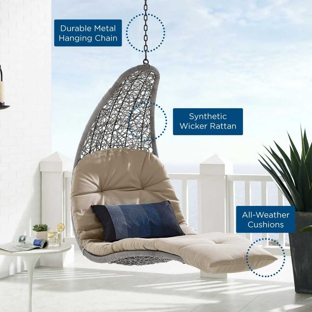 Landscape Outdoor Patio Hanging Chaise Lounge Outdoor Patio Swing Chair, Light Gray Beige