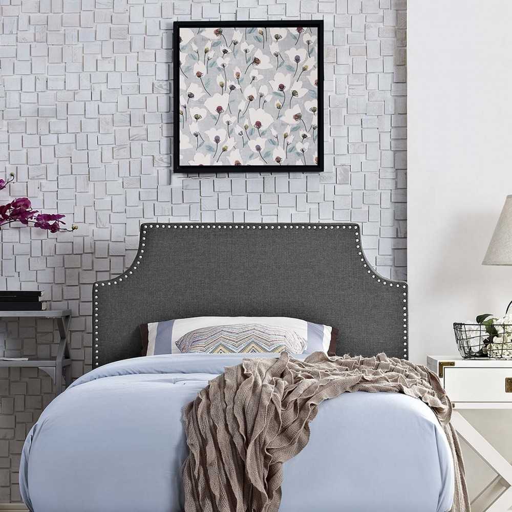 Laura Twin Upholstered Fabric Headboard, Gray