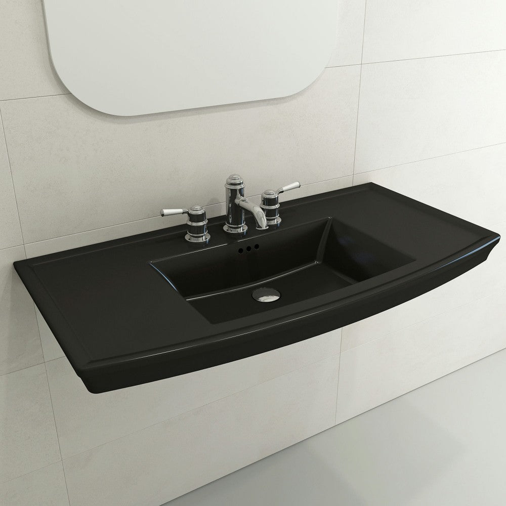 Lavita Wall-Mounted Console Sink Fireclay 40 in. 3-Hole in Matte Black