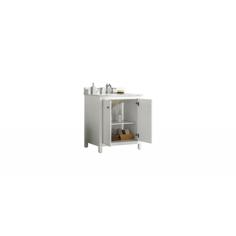 Legion Furniture 30" White Finish Sink Vanity Cabinet With Carrara White Top