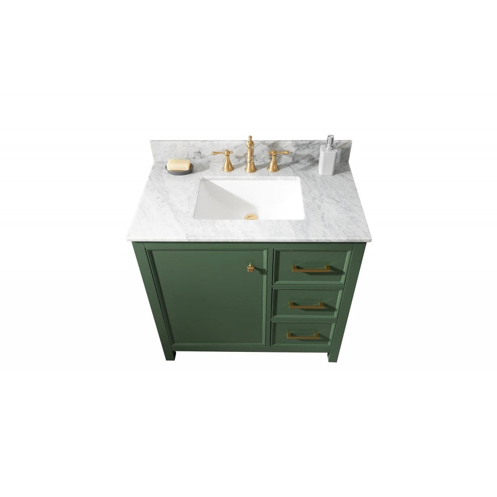 Legion Furniture 36" Green Finish Sink Vanity Cabinet With Carrara White Top
