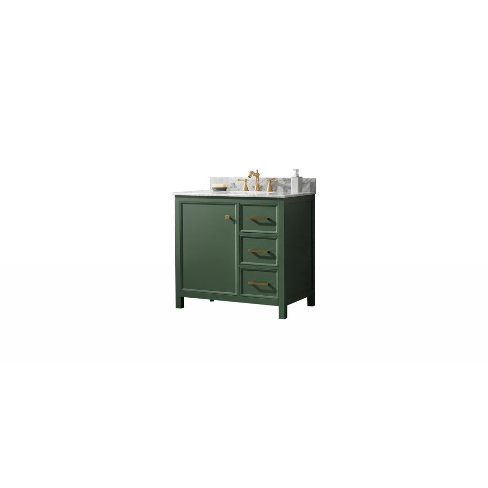 Legion Furniture 36" Green Finish Sink Vanity Cabinet With Carrara White Top