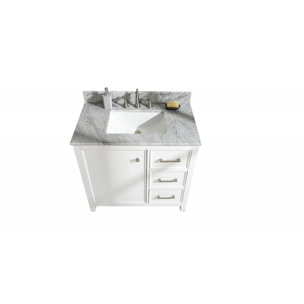 Legion Furniture 36" White Finish Sink Vanity Cabinet With Carrara White Top