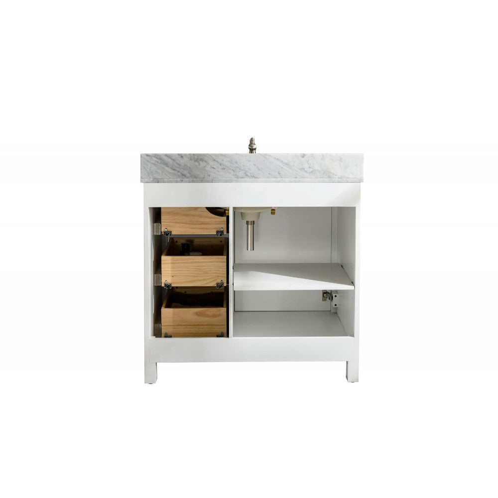 Legion Furniture 36" White Finish Sink Vanity Cabinet With Carrara White Top