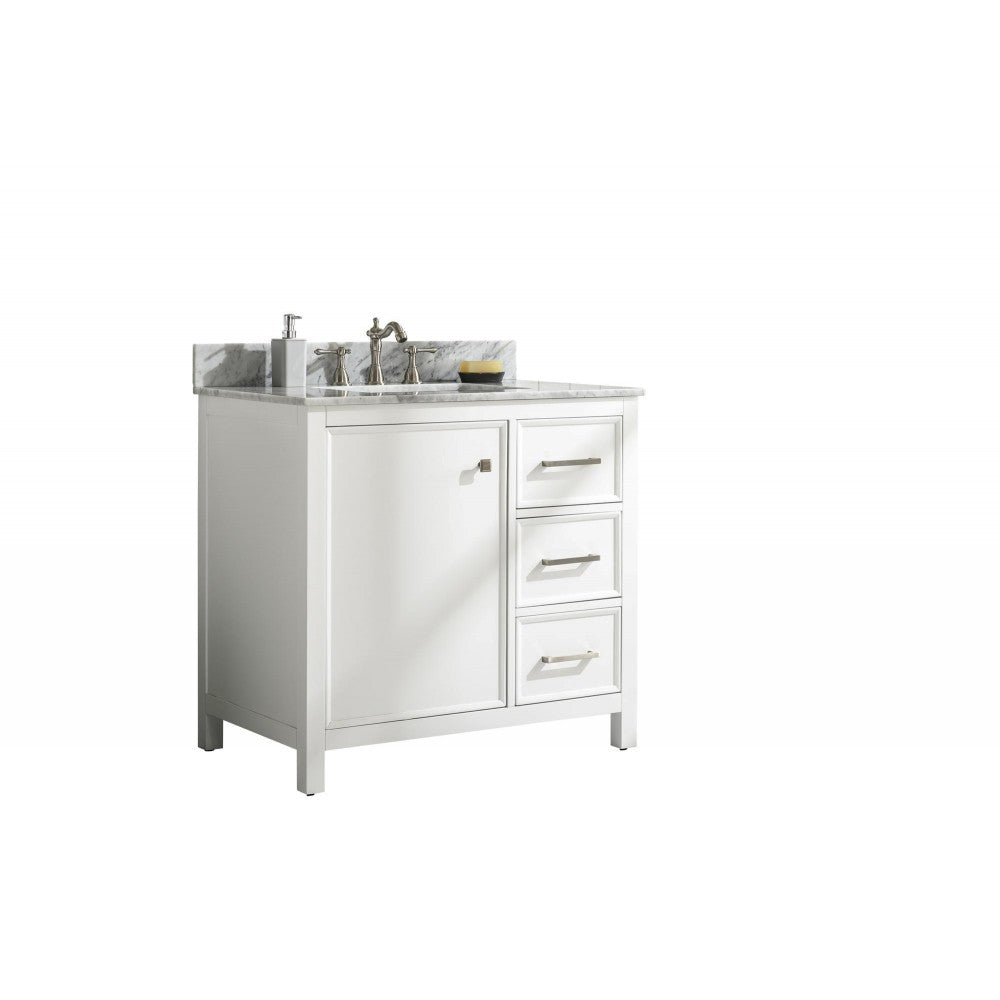 Legion Furniture 36" White Finish Sink Vanity Cabinet With Carrara White Top