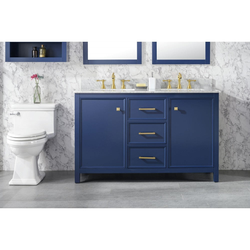 Legion Furniture 54" Blue Finish Sink Vanity Cabinet With Carrara White Top