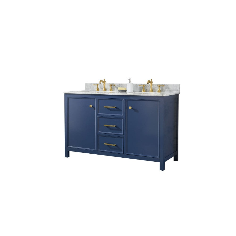 Legion Furniture 54" Blue Finish Sink Vanity Cabinet With Carrara White Top