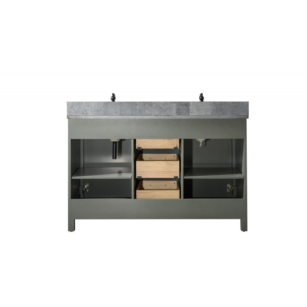 Legion Furniture 54" Green Finish Sink Vanity Cabinet With Blue Lime Stone Top