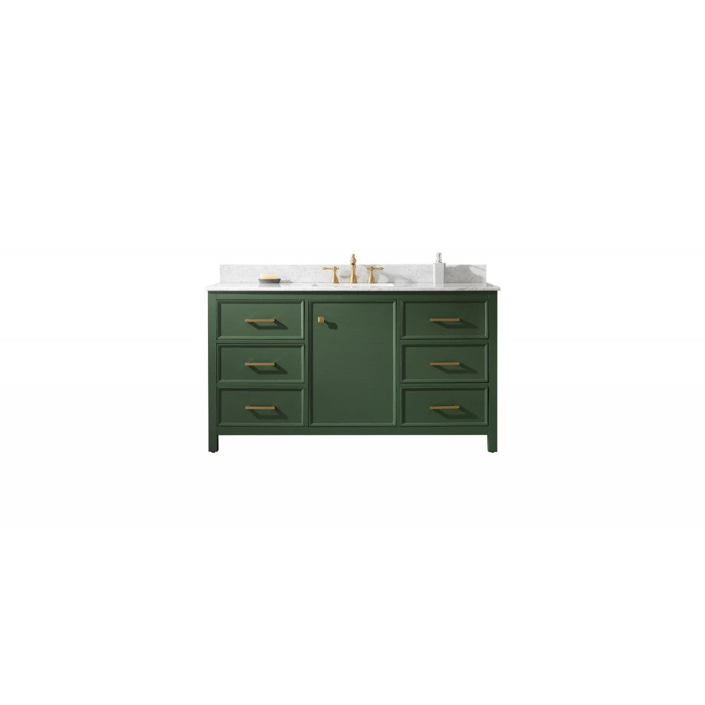 Legion Furniture 60" Green Finish Sink Vanity Cabinet With Carrara White Top