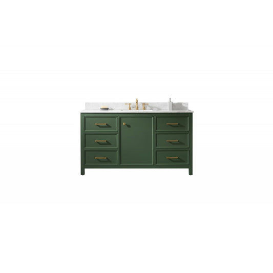 Legion Furniture 60" Green Finish Sink Vanity Cabinet With Carrara White Top
