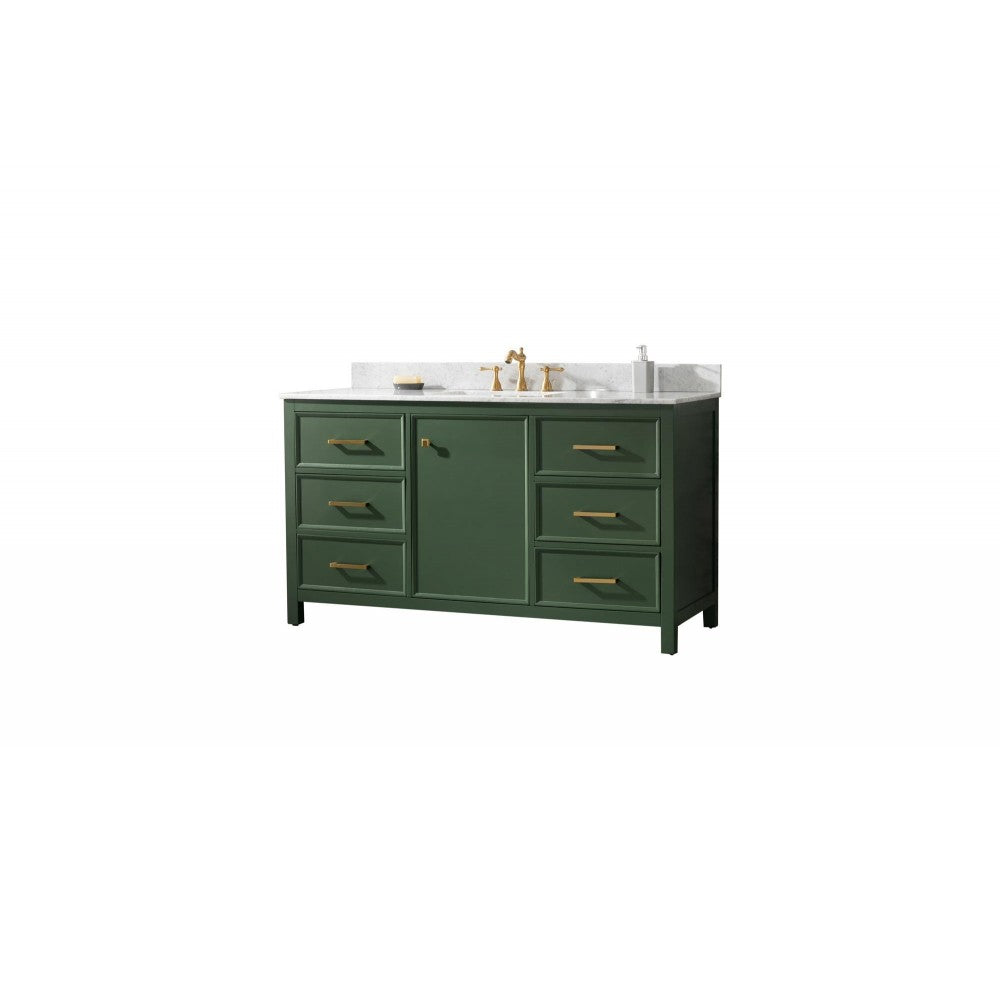 Legion Furniture 60" Green Finish Sink Vanity Cabinet With Carrara White Top