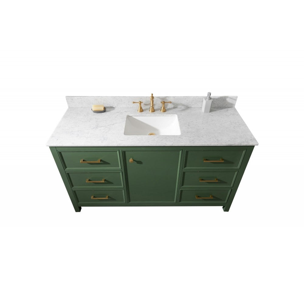 Legion Furniture 60" Green Finish Sink Vanity Cabinet With Carrara White Top