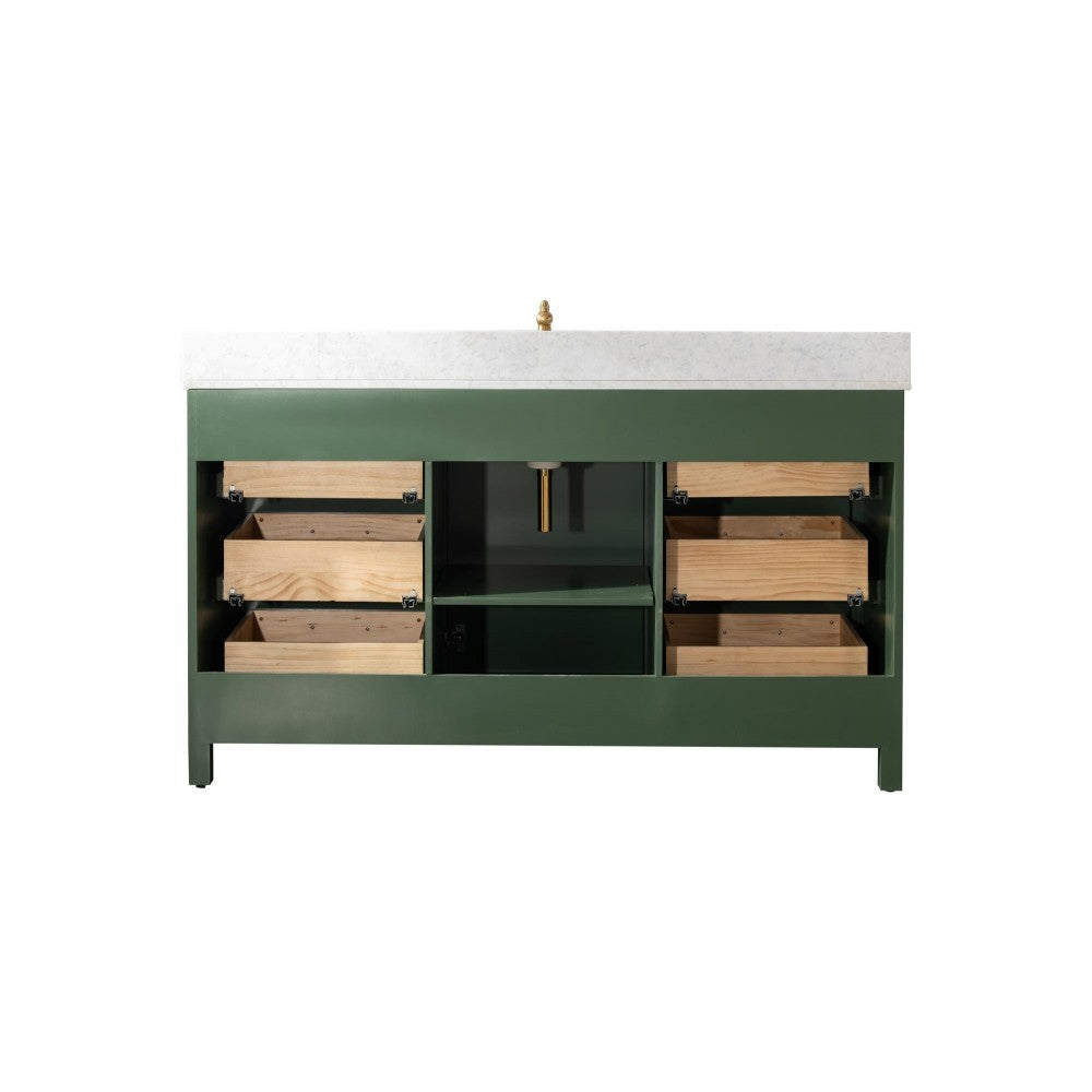 Legion Furniture 60" Green Finish Sink Vanity Cabinet With Carrara White Top
