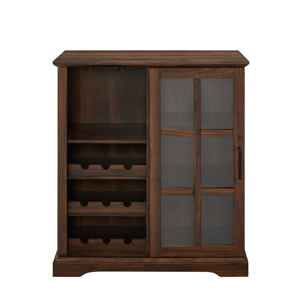 Lennon 36" Sliding Glass Door Bar Cabinet - Dark Walnut