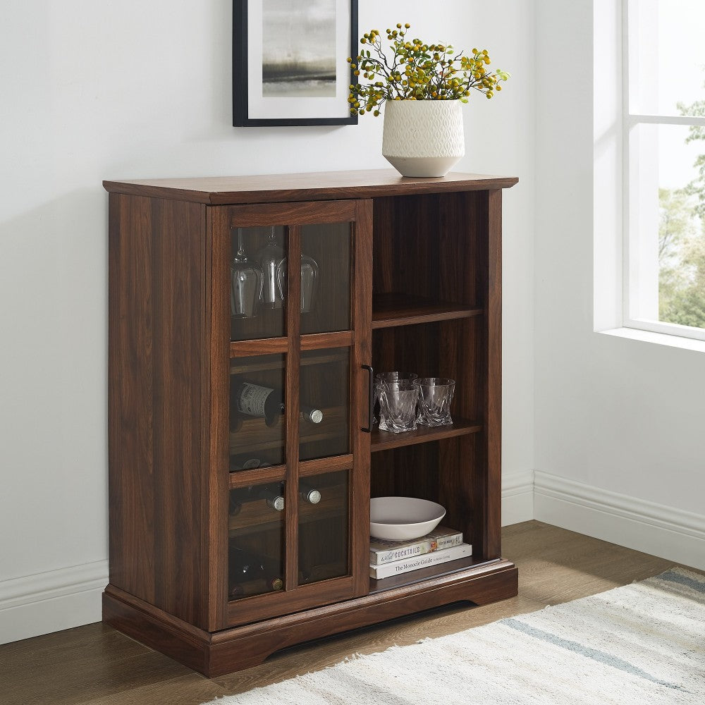 Lennon 36" Sliding Glass Door Bar Cabinet - Dark Walnut