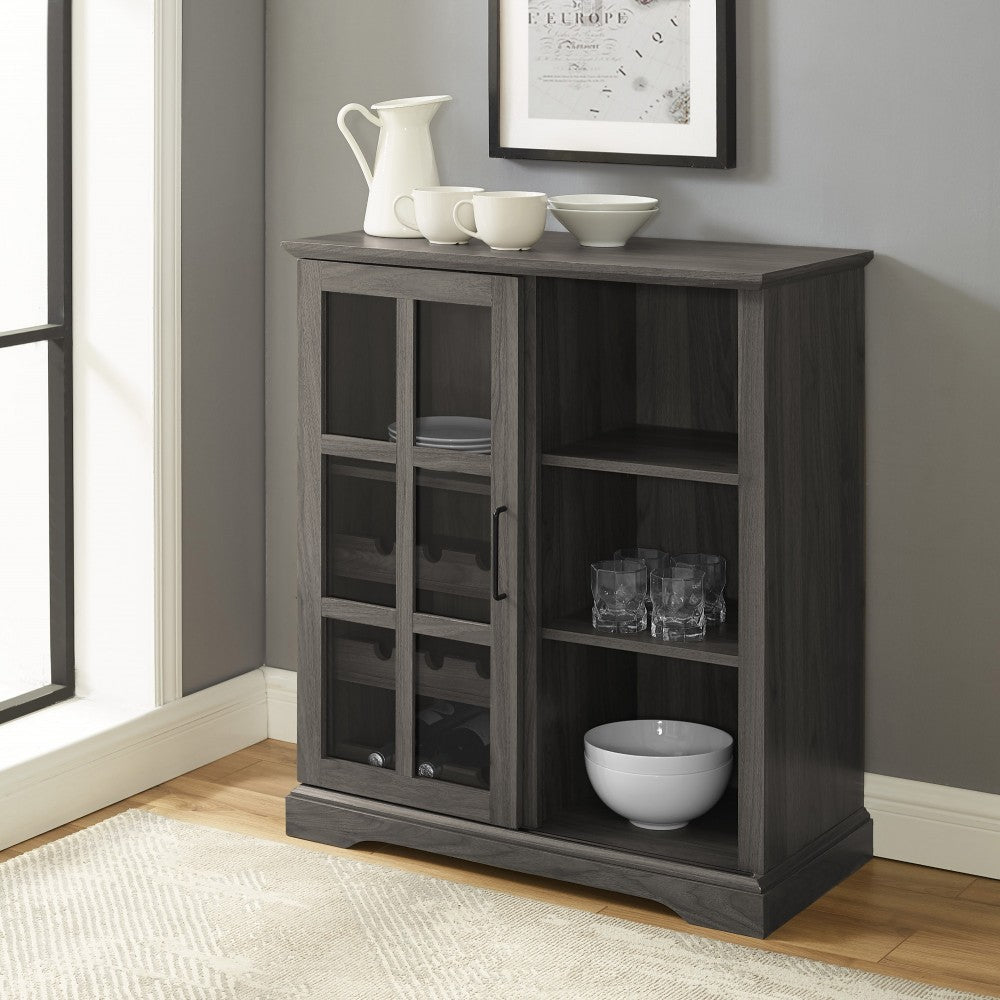 Lennon 36" Sliding Glass Door Bar Cabinet - Slate Gray