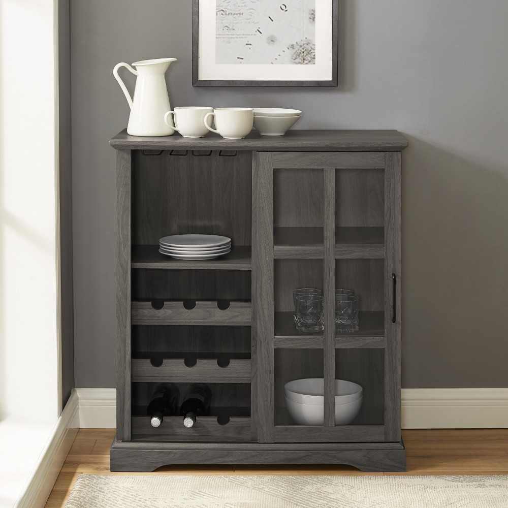 Lennon 36" Sliding Glass Door Bar Cabinet - Slate Gray