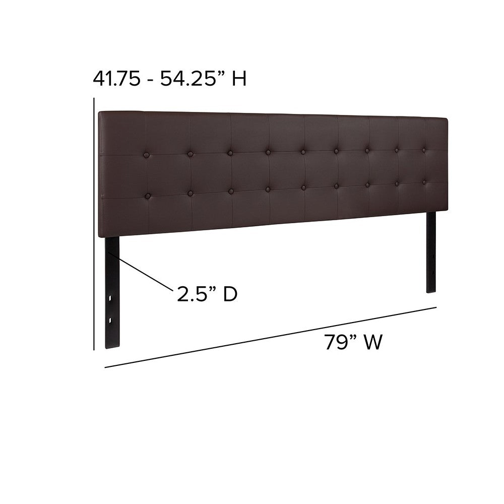 Lennox Tufted Upholstered King Size Headboard in Brown Vinyl