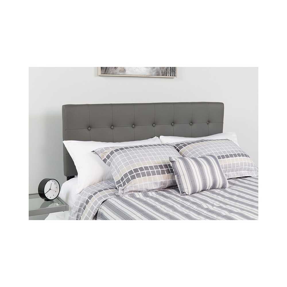 Lennox Tufted Upholstered King Size Headboard in Gray Vinyl