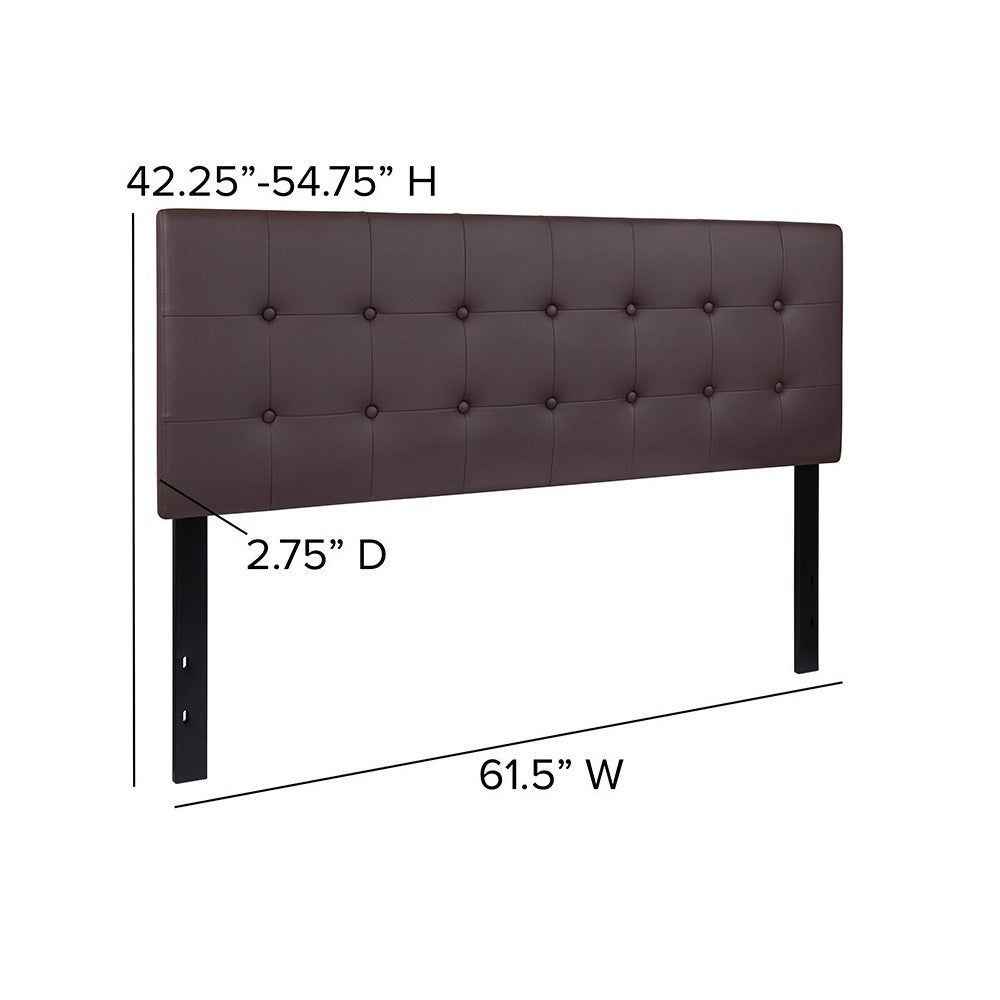 Lennox Tufted Upholstered Queen Size Headboard in Brown Vinyl
