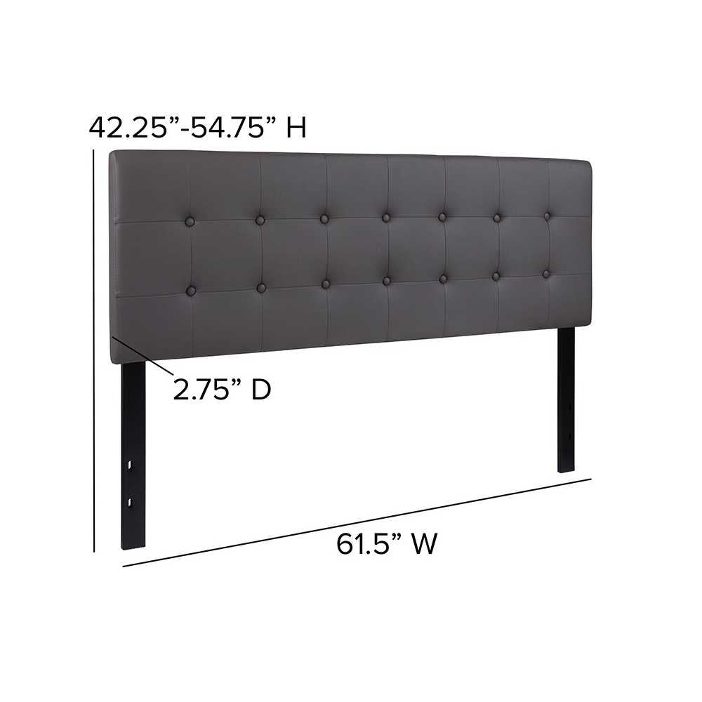 Lennox Tufted Upholstered Queen Size Headboard in Gray Vinyl